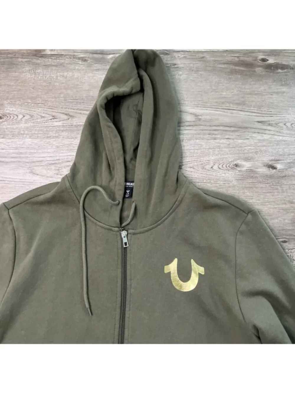 True Religion Zip Up Hoodie Mens Large Green Fleece City Buddha Logo